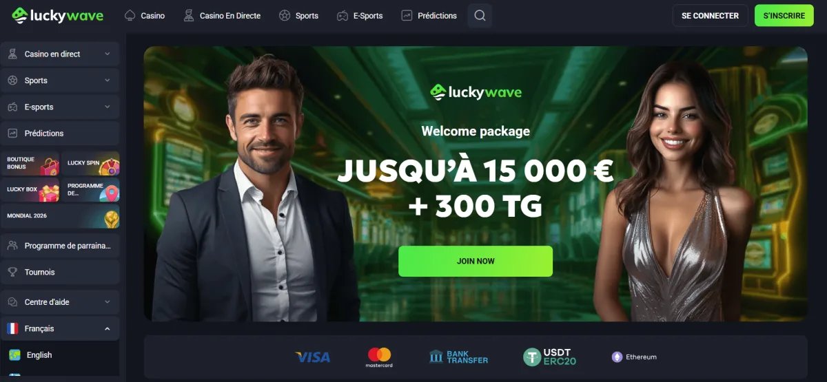 LuckyWave homepage meilleur casino visa